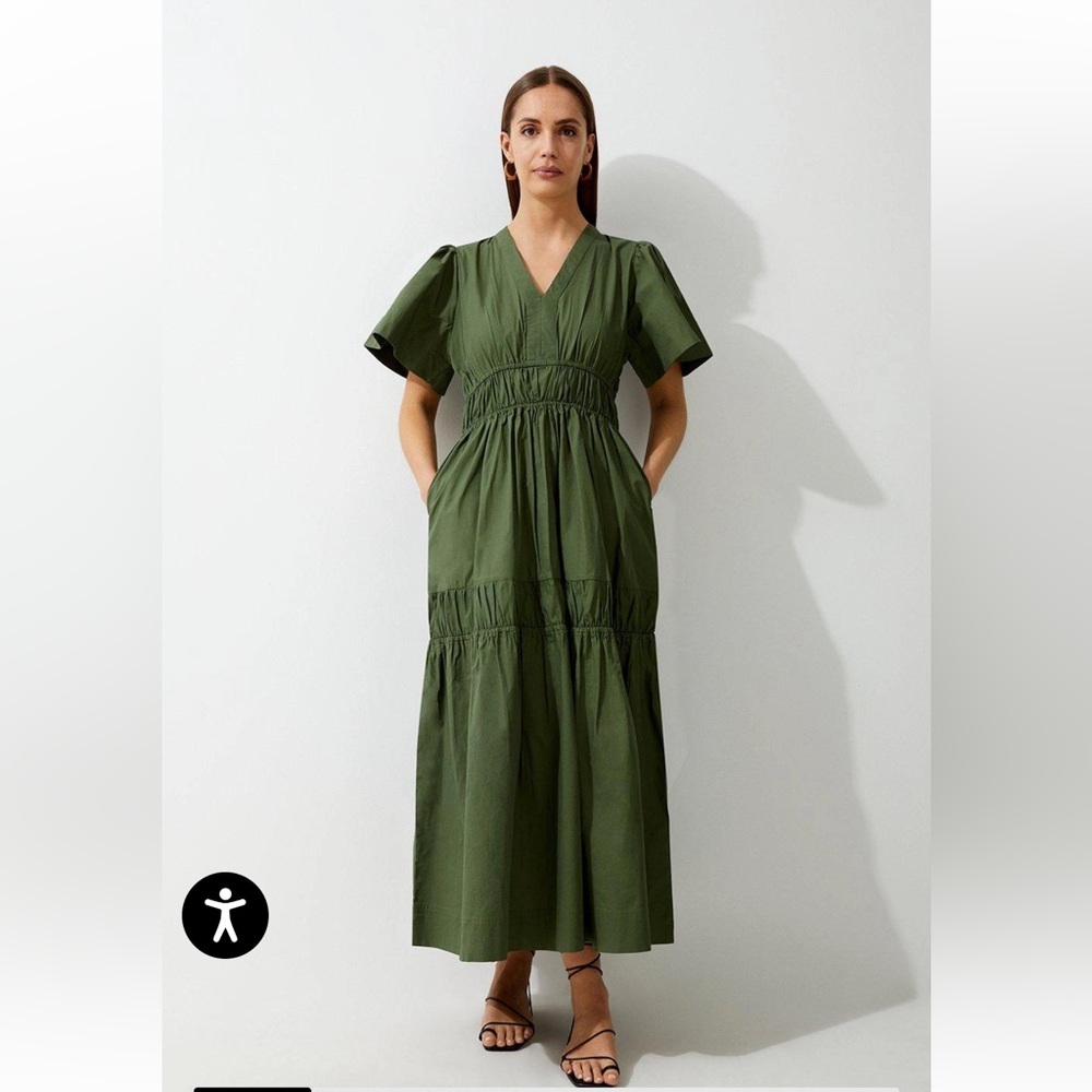 Karen Millen Organic Cotton Woven Shirred Tiered Short
Sleeve Maxi Dress
